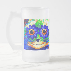 Cat Flower Eyes Frosted Glass Beer Mug