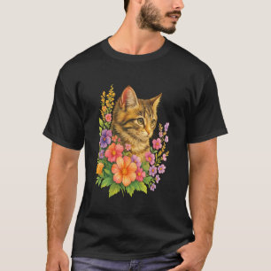 Cat Flower Floral Cute Kitten Graphic for Men Wome T-Shirt