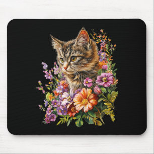 Cat flower floral cute kitten graphic mouse mat