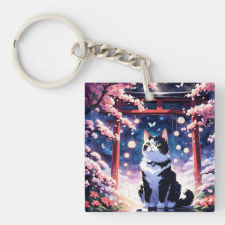 cat&flower is the most of beautiful thing in world key ring