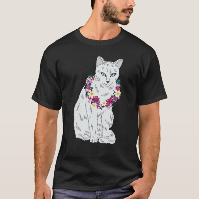 Cat Flower Kitten roses Cats Cute White Cat T-Shirt (Front)