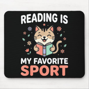 Cat flower reading book cute men women kids mouse mat