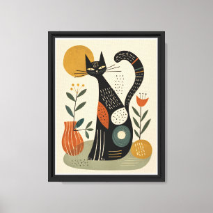 Cat & flower watercolor canvas print