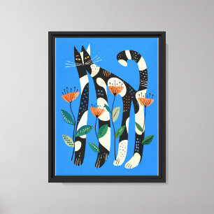 Cat & flower watercolor canvas print