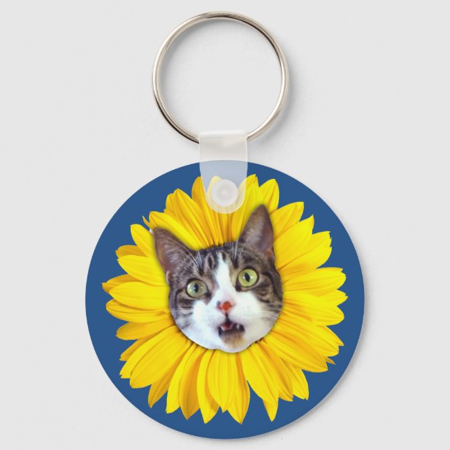 "Cat Flower" Yellow LOL Funny Keychain (Front)