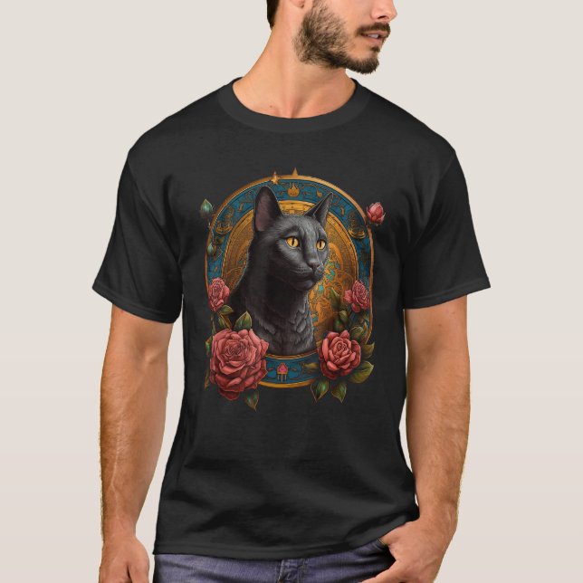 Cat Flowers Artwork  Cat Motif Animal Cat T-Shirt (Front)
