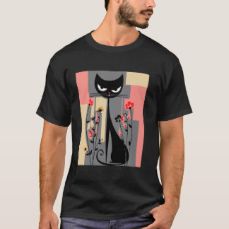 Cat Flowers Artwork Humourous Feline with Florals  T-Shirt