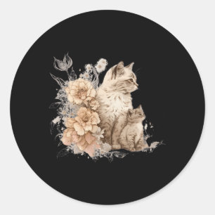 Cat Flowers Cat Motif For All Who Cat Classic Round Sticker