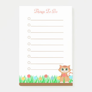 Cat. Flowers & Grass Personalised Things To Do Post-it Notes