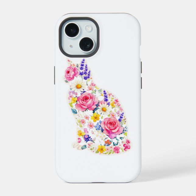 Cat & Flowers iphon  iPhone 15 Case (Back)