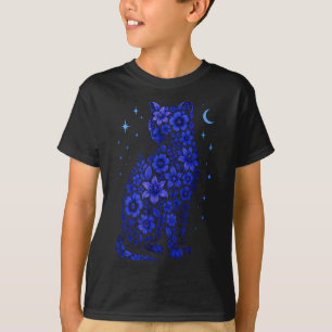 Cat Flowers Moon Stars  T-Shirt