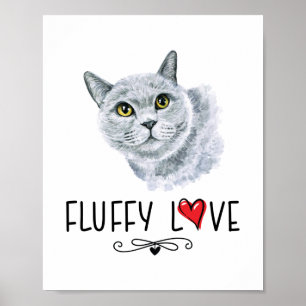 Cat Fluffy Love Kitty Meow Portrait Poster