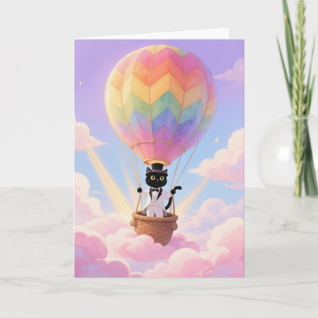 Cat flying a Balloon Card (Front)