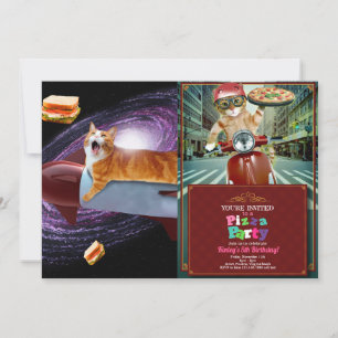 Cat flying in rocket invitation