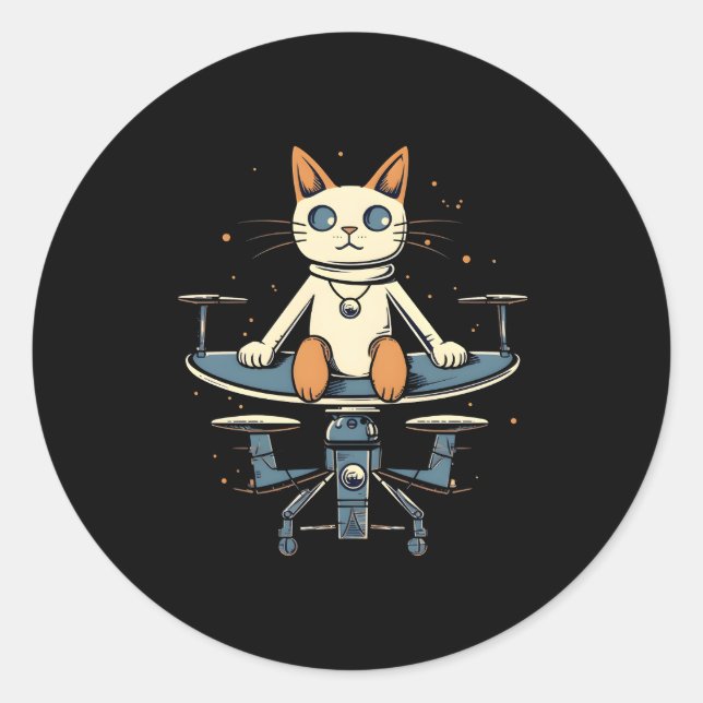 Cat Flying With Drones Drone Pilot Quadcopter Auv  Classic Round Sticker (Front)