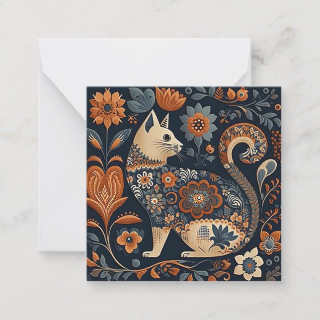 Cat folk art decoration note card (Front)