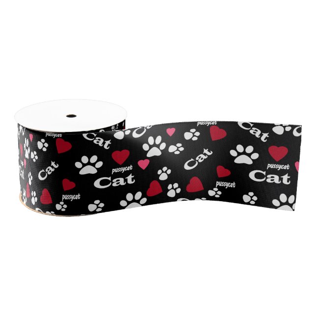 Cat footprints grosgrain ribbon (Spool)