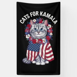 Cat For Kamala Cat Flowers American USA Flag 2024  Banner