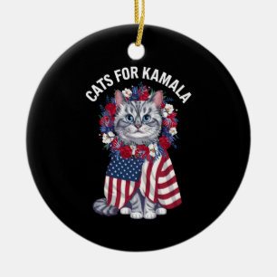 Cat For Kamala Cat Flowers American USA Flag 2024  Ceramic Tree Decoration