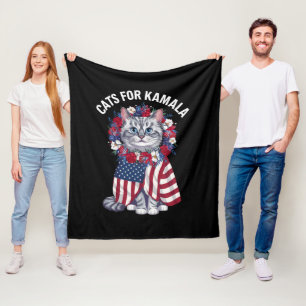 Cat For Kamala Cat Flowers American USA Flag 2024 Fleece Blanket