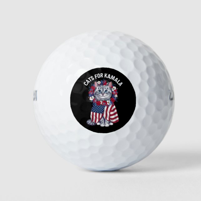 Cat For Kamala Cat Flowers American USA Flag 2024  Golf Balls (Front)