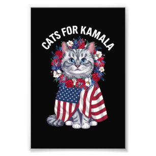 Cat For Kamala Cat Flowers American USA Flag 2024 Photo Print
