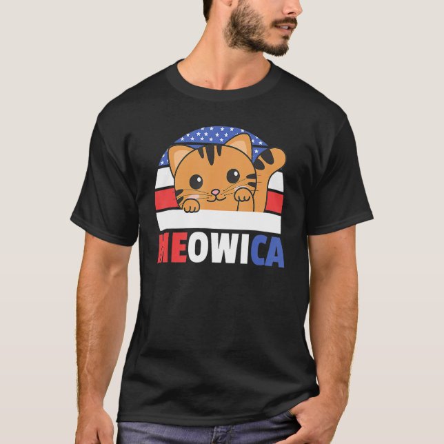 Cat For The Fourth Of July Usa Flag Meowica Usa Ca T-Shirt (Front)