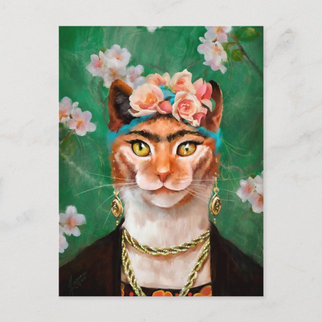 cat Frida with flowers Postcard (Front)