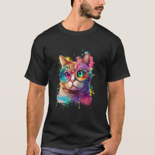 Cat From Multicolored Paints Watercolor Kitten T-Shirt