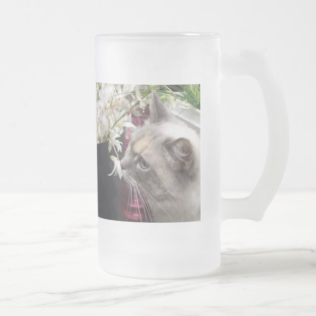 Cat Frosted Glass Beer Mug (Right)
