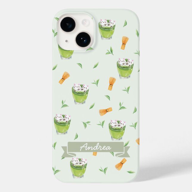 Cat Froth Matcha Green Tea Pattern Case-Mate iPhone Case (Back)