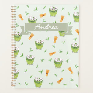 Cat Froth Matcha Green Tea Pattern Planner