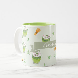 Cat Froth Matcha Green Tea Pattern Two-Tone Coffee Mug