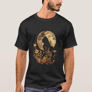 Cat Full Moon Floral Kitten Flowers Cats Halloween T-Shirt