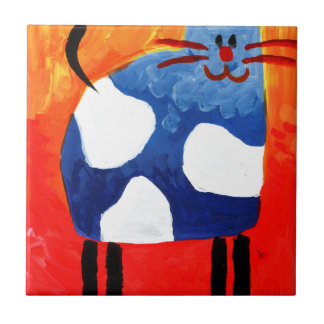 Cat fun drawing painting art handmade tile