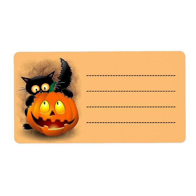 Cat Fun Halloween Character biting a Pumpkin (Front)