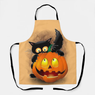 Cat Fun Halloween Character biting a Pumpkin Apron