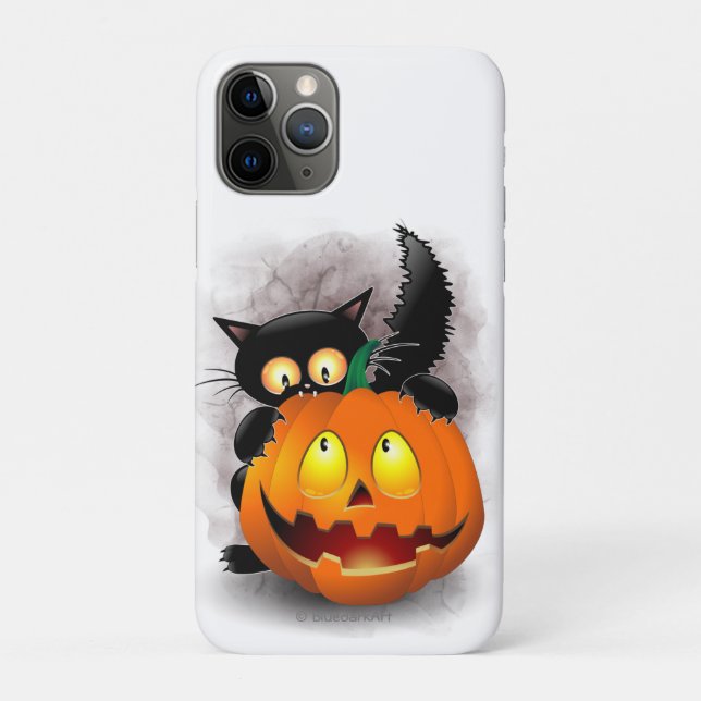 Cat Fun Halloween Character biting a Pumpkin Case-Mate iPhone Case (Back)