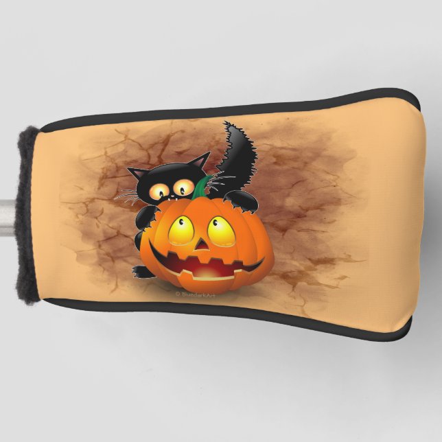 Cat Fun Halloween Character biting a Pumpkin  Golf Head Cover (Front)