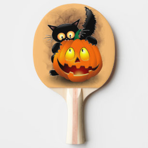 Cat Fun Halloween Character biting a Pumpkin  Ping Pong Paddle