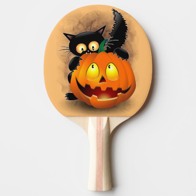 Cat Fun Halloween Character biting a Pumpkin  Ping Pong Paddle (Front)