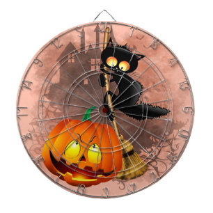 Cat Fun Halloween Character scared by a Pumpkin  Dartboard