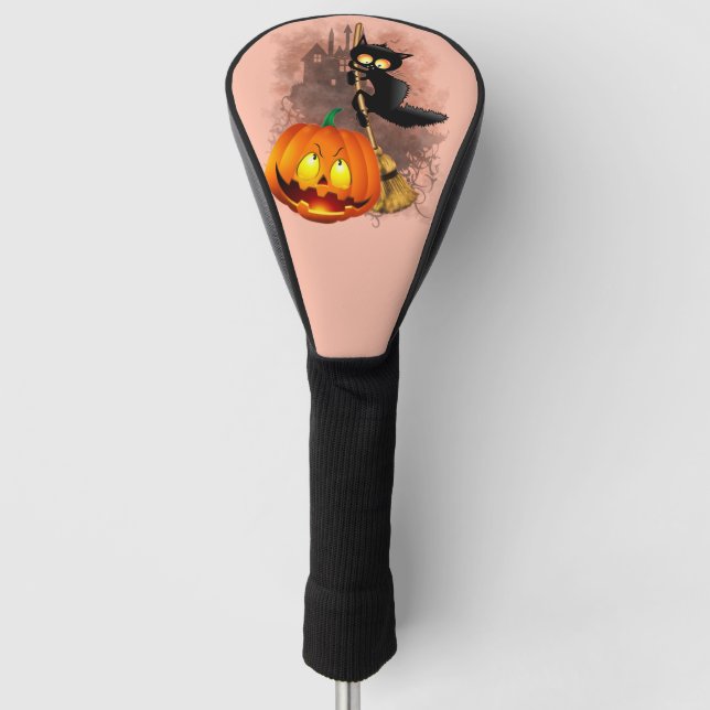 Cat Fun Halloween Character scared by a Pumpkin  Golf Head Cover (Front)