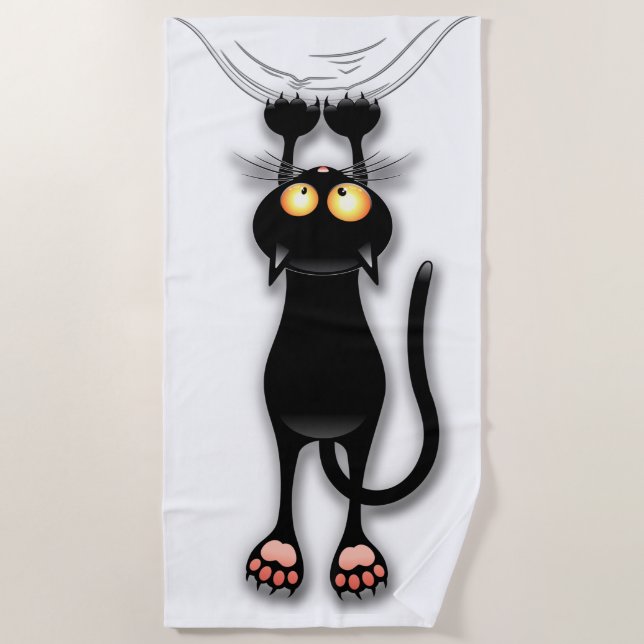 Cat funny Character Scratching Fabric Beach Towel (Front)