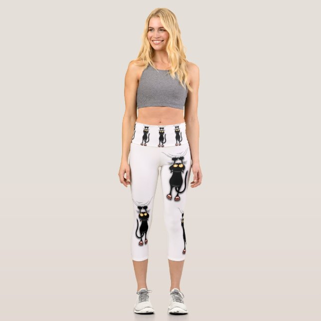 Cat funny Character Scratching Fabric Capri Leggings (Front)