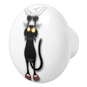 Cat funny Character Scratching Fabric Ceramic Knob
