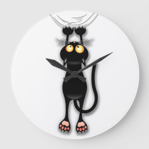 Cat funny Character Scratching Fabric Large Clock