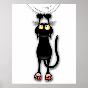 Cat funny Character Scratching Fabric Poster