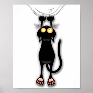 Cat funny Character Scratching Fabric Poster