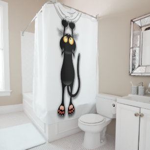 Cat funny Character Scratching Fabric Shower Curtain